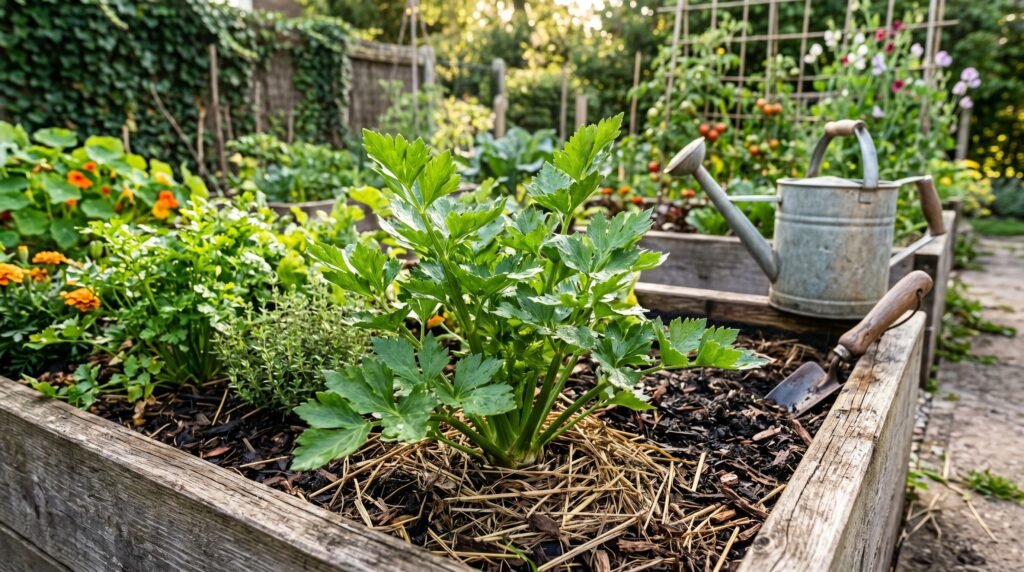 Pravi Celer: Health Benefits, Nutrition, Recipes, and How to Grow It at Home a vibrant home garden scene 202606221857