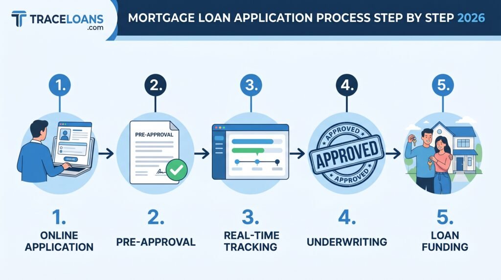 Traceloans.com Mortgage Loans Review 2026: Pros, Cons, Rates & How It Works clean infographic style illustration showing 202606100022